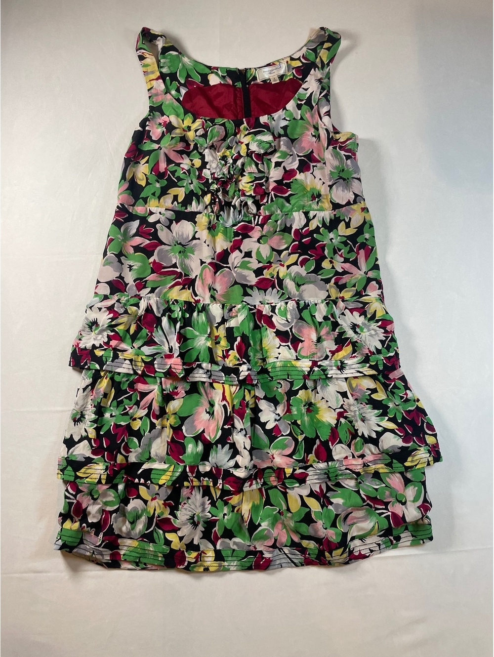 Moulinette Soeurs Anthropologie Silk Floral Tiered Mini Dress Sz 8 Multicolor